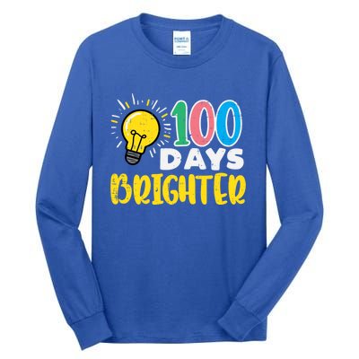 100 Days Brighter Light Bulb 100th Day School Smarter Gift Tall Long Sleeve T-Shirt