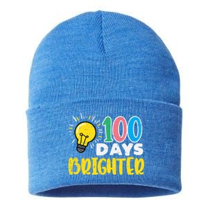 100 Days Brighter Light Bulb 100th Day School Smarter Gift Sustainable Knit Beanie