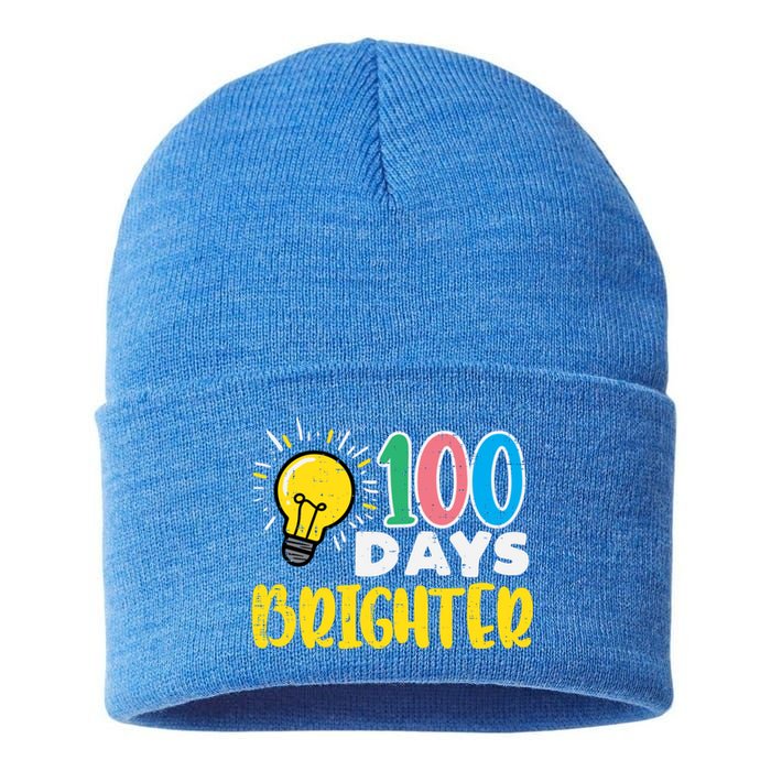 100 Days Brighter Light Bulb 100th Day School Smarter Gift Sustainable Knit Beanie