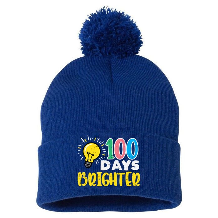 100 Days Brighter Light Bulb 100th Day School Smarter Gift Pom Pom 12in Knit Beanie