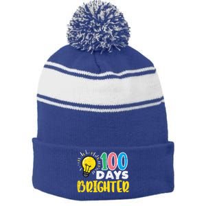 100 Days Brighter Light Bulb 100th Day School Smarter Gift Stripe Pom Pom Beanie