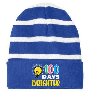 100 Days Brighter Light Bulb 100th Day School Smarter Gift Striped Beanie with Solid Band