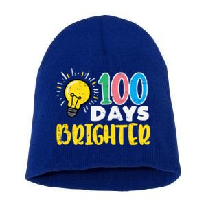 100 Days Brighter Light Bulb 100th Day School Smarter Gift Short Acrylic Beanie