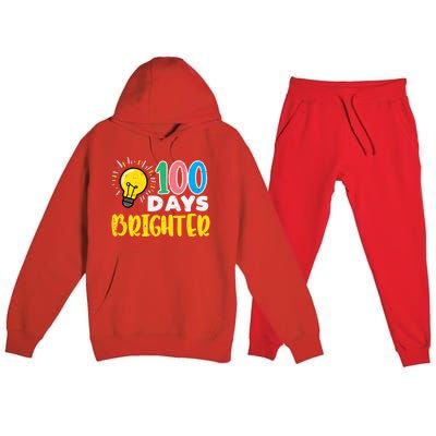 100 Days Brighter Light Bulb 100th Day School Smarter Gift Premium Hooded Sweatsuit Set