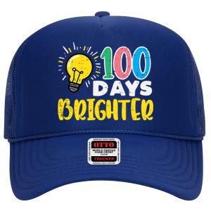 100 Days Brighter Light Bulb 100th Day School Smarter Gift High Crown Mesh Back Trucker Hat