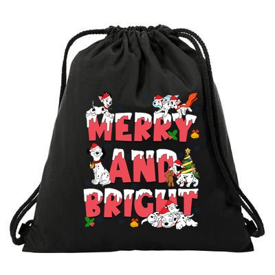 101 Dalmatians Christmas Merry And Bright Dalmatian Cute Dog Christmas Drawstring Bag