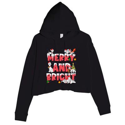 101 Dalmatians Christmas Merry And Bright Dalmatian Cute Dog Christmas Crop Fleece Hoodie