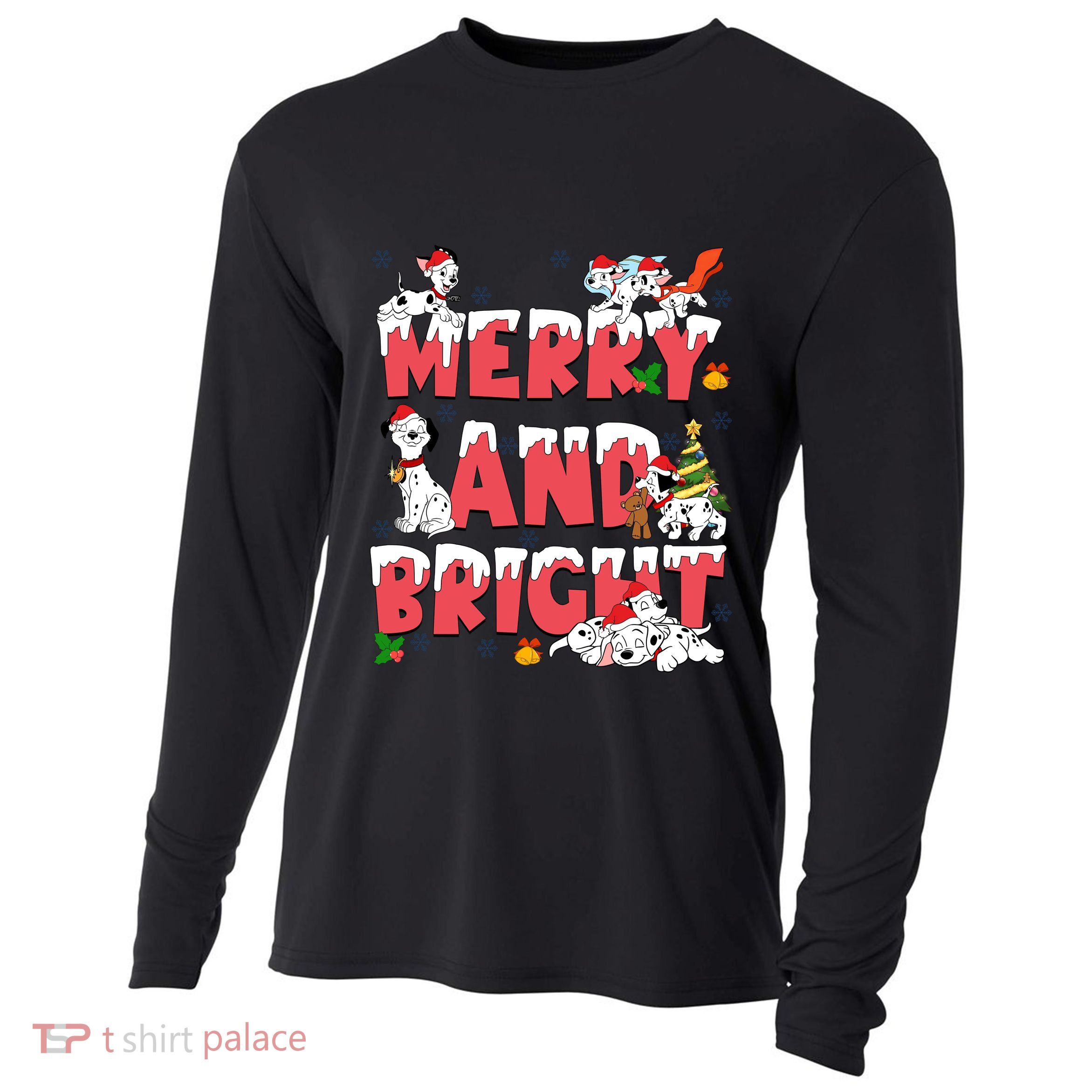 101 Dalmatians Christmas Merry And Bright Dalmatian Cute Dog Christmas Cooling Performance Long Sleeve Crew