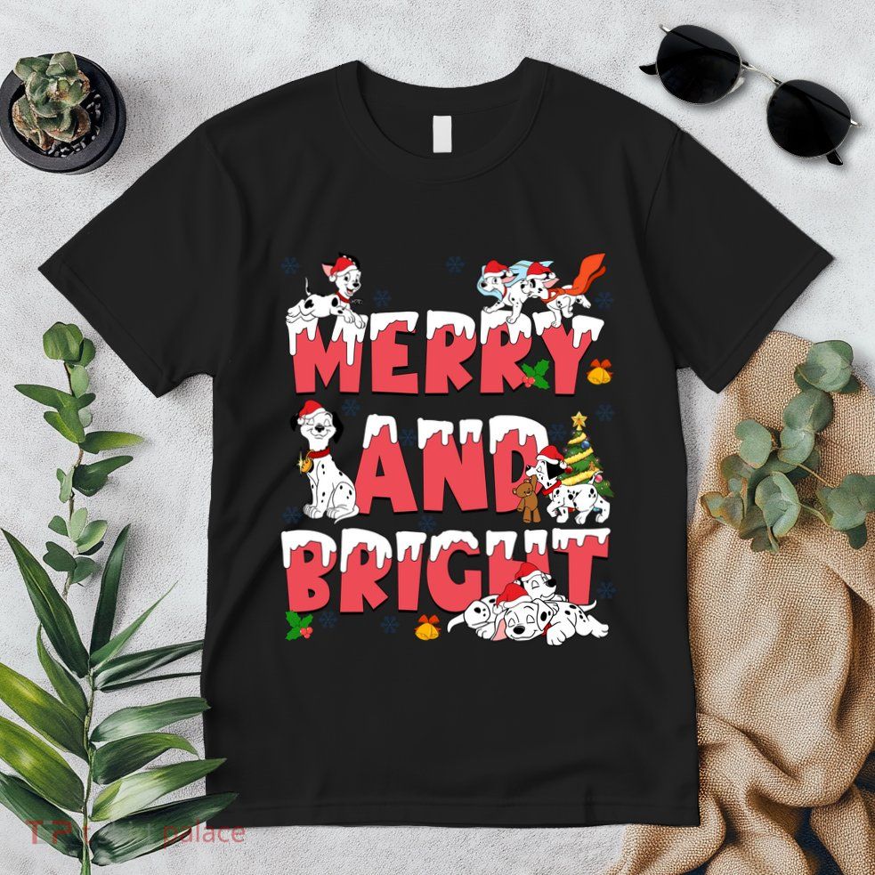 101 Dalmatians Christmas Merry And Bright Dalmatian Cute Dog Christmas Premium T-Shirt