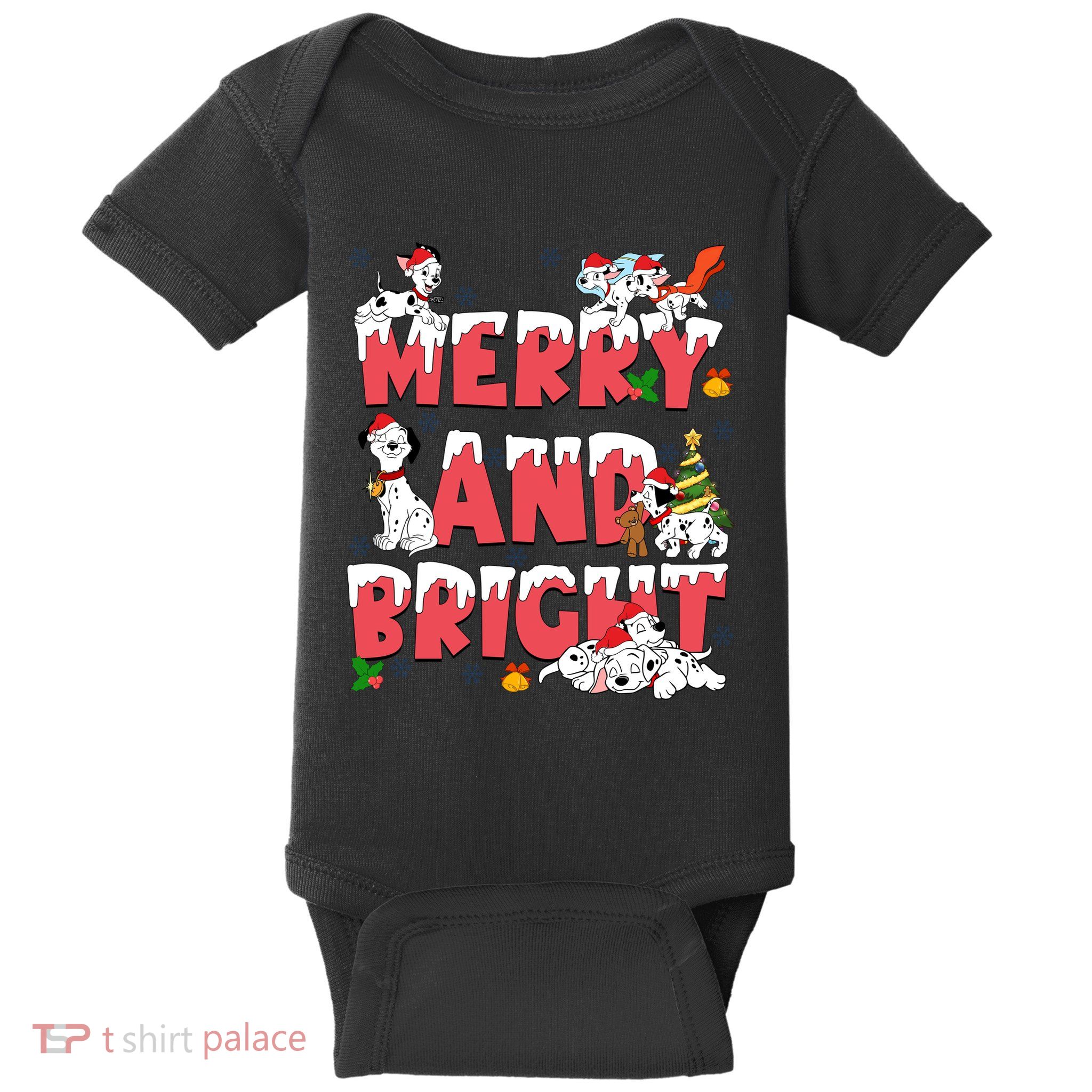 101 Dalmatians Christmas Merry And Bright Dalmatian Cute Dog Christmas Baby Bodysuit