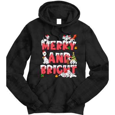 101 Dalmatians Christmas Merry And Bright Dalmatian Cute Dog Christmas Tie Dye Hoodie