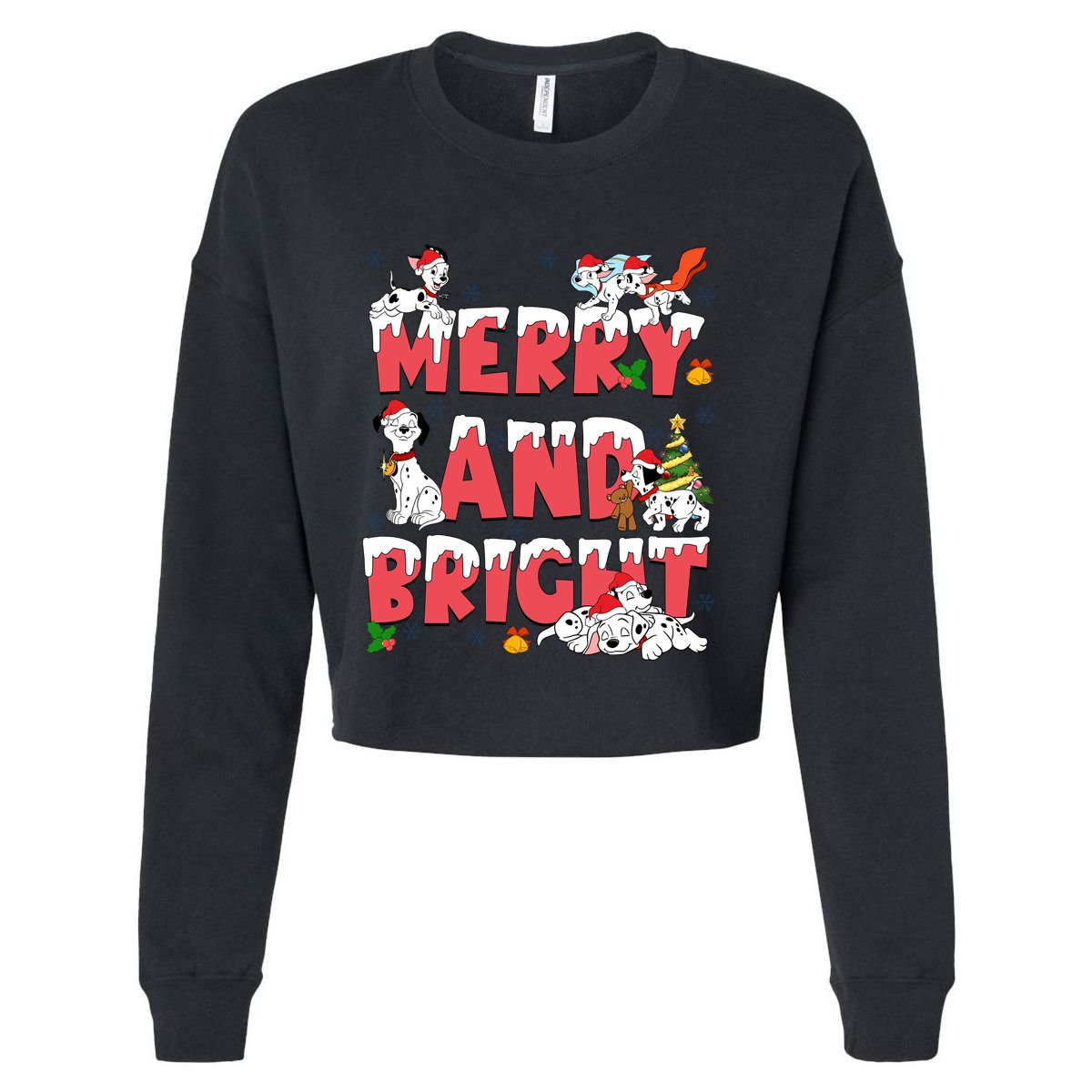 101 Dalmatians Christmas Merry And Bright Dalmatian Cute Dog Christmas Cropped Pullover Crew