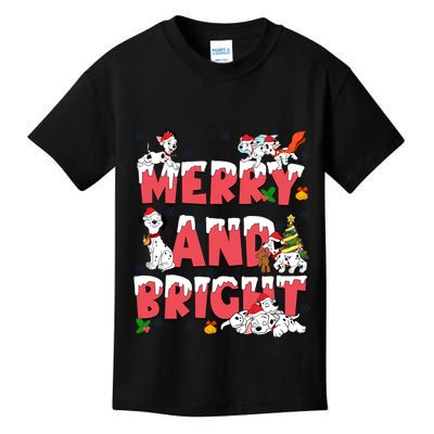 101 Dalmatians Christmas Merry And Bright Dalmatian Cute Dog Christmas Kids T-Shirt