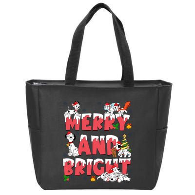 101 Dalmatians Christmas Merry And Bright Dalmatian Cute Dog Christmas Zip Tote Bag