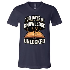 100 Days Elementary School Kindergarten Teacher V-Neck T-Shirt