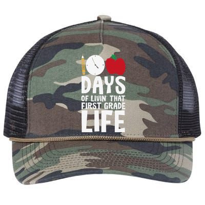 100 Days First Grade Life 100 Days Of School First Grader Retro Rope Trucker Hat Cap