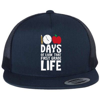 100 Days First Grade Life 100 Days Of School First Grader Flat Bill Trucker Hat