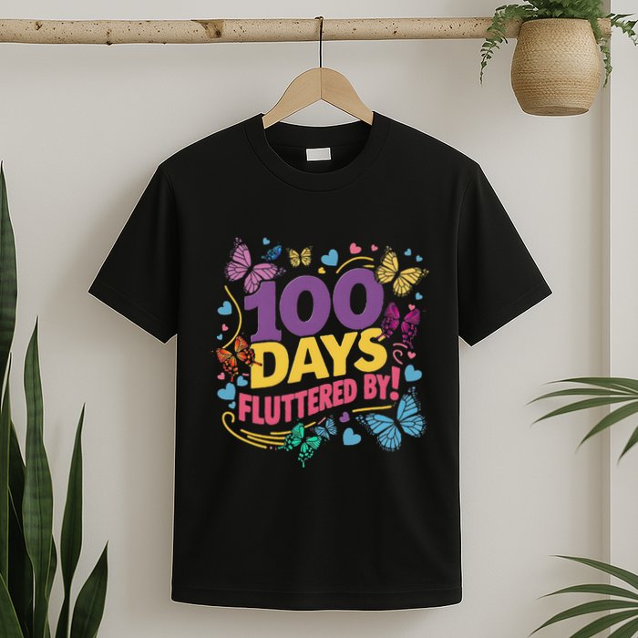 100 Days Fluttered By Butterfly 100th Day Of School Student T-Shirt