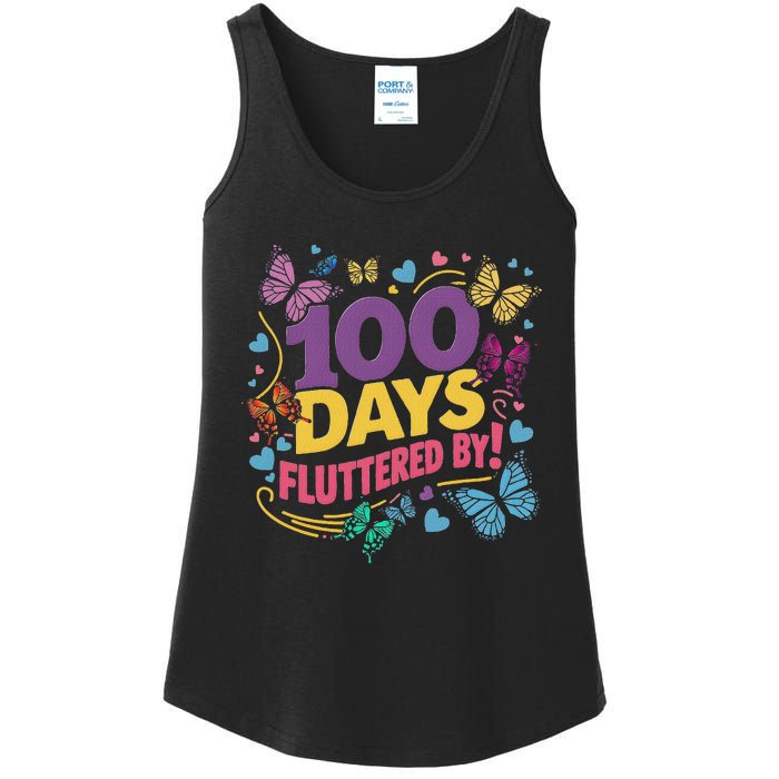 100 Days Fluttered By Butterfly 100th Day Of School Student Ladies Essential Tank