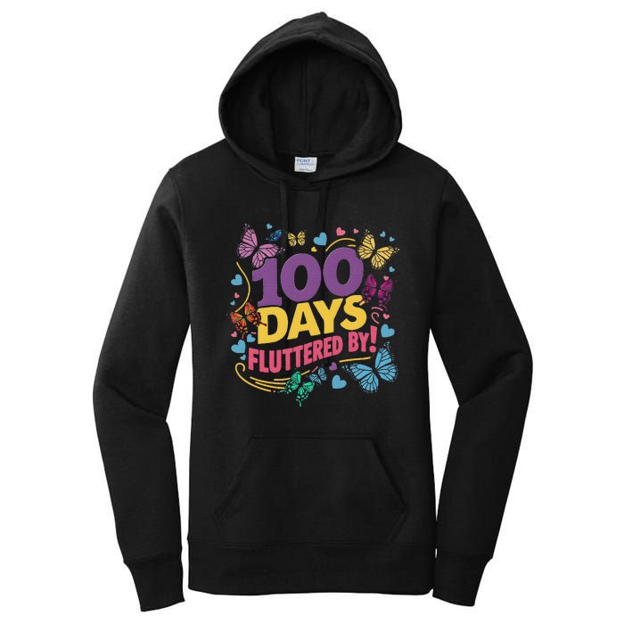 100 Days Fluttered By Butterfly 100th Day Of School Student Women's Pullover Hoodie