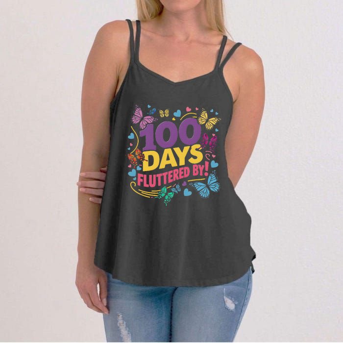 100 Days Fluttered By Butterfly 100th Day Of School Student Women's Strappy Tank