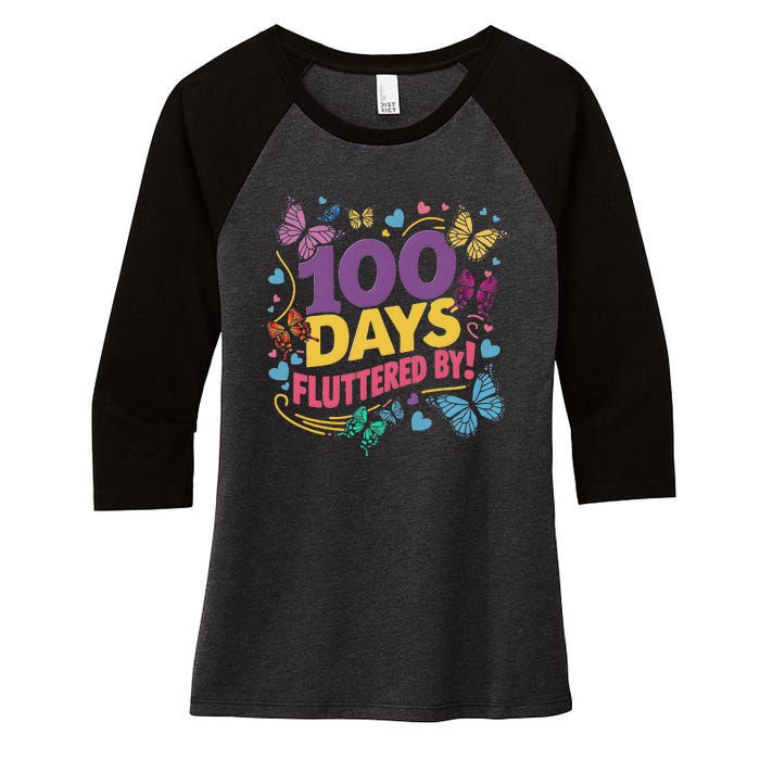 100 Days Fluttered By Butterfly 100th Day Of School Student Women's Tri-Blend 3/4-Sleeve Raglan Shirt