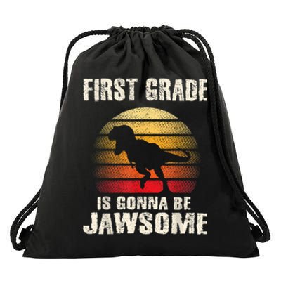 1st Day First Grade Back To School Jawsome Dinosaur Boy Drawstring Bag