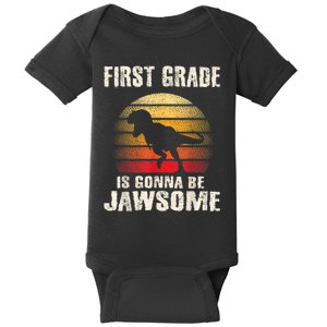 1st Day First Grade Back To School Jawsome Dinosaur Boy Baby Bodysuit