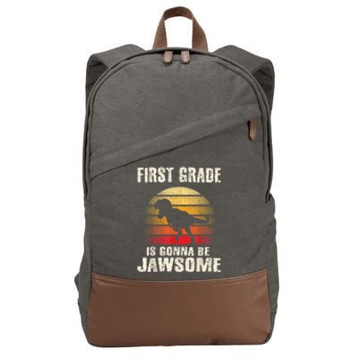 1st Day First Grade Back To School Jawsome Dinosaur Boy Cotton Canvas Backpack