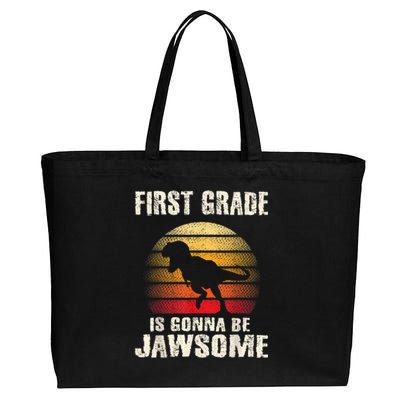 1st Day First Grade Back To School Jawsome Dinosaur Boy Cotton Canvas Jumbo Tote