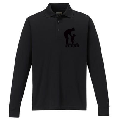 #1 Dad Golfing Golf Fathers Day Father Son Tee Performance Long Sleeve Polo