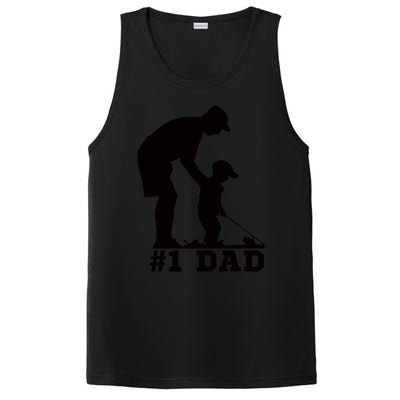 #1 Dad Golfing Golf Fathers Day Father Son Tee PosiCharge Competitor Tank