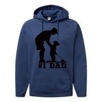 #1 Dad Golfing Golf Fathers Day Father Son Tee Performance Fleece Hoodie