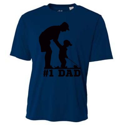 #1 Dad Golfing Golf Fathers Day Father Son Tee Cooling Performance Crew T-Shirt