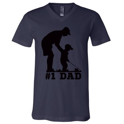 #1 Dad Golfing Golf Fathers Day Father Son Tee V-Neck T-Shirt