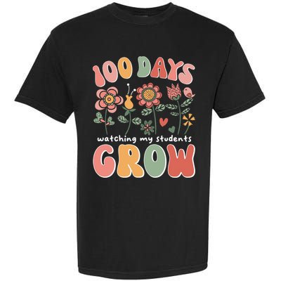 100 Days Growing Boho Flowers Teacher 100th Day Of School Garment-Dyed Heavyweight T-Shirt