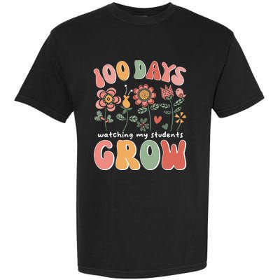 100 Days Growing Boho Flowers Teacher 100th Day Of School Garment-Dyed Heavyweight T-Shirt