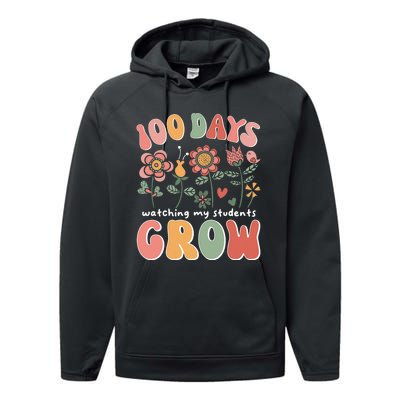 100 Days Growing Boho Flowers Teacher 100th Day Of School Performance Fleece Hoodie