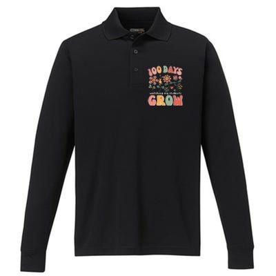 100 Days Growing Boho Flowers Teacher 100th Day Of School Performance Long Sleeve Polo