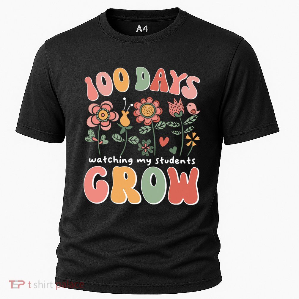 100 Days Growing Boho Flowers Teacher 100th Day Of School Performance Shirt