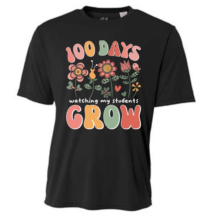 100 Days Growing Boho Flowers Teacher 100th Day Of School Cooling Performance Crew T-Shirt