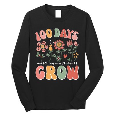 100 Days Growing Boho Flowers Teacher 100th Day Of School Long Sleeve Shirt