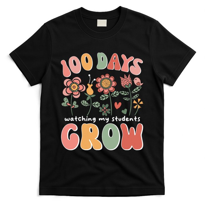 100 Days Growing Boho Flowers Teacher 100th Day Of School T-Shirt