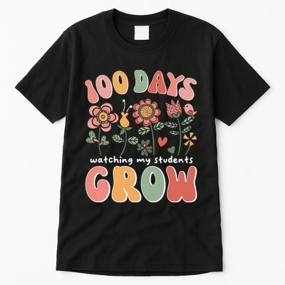 100 Days Growing Boho Flowers Teacher 100th Day Of School Tall T-Shirt