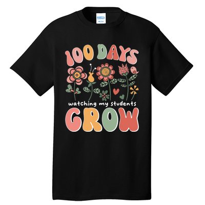 100 Days Growing Boho Flowers Teacher 100th Day Of School Tall T-Shirt