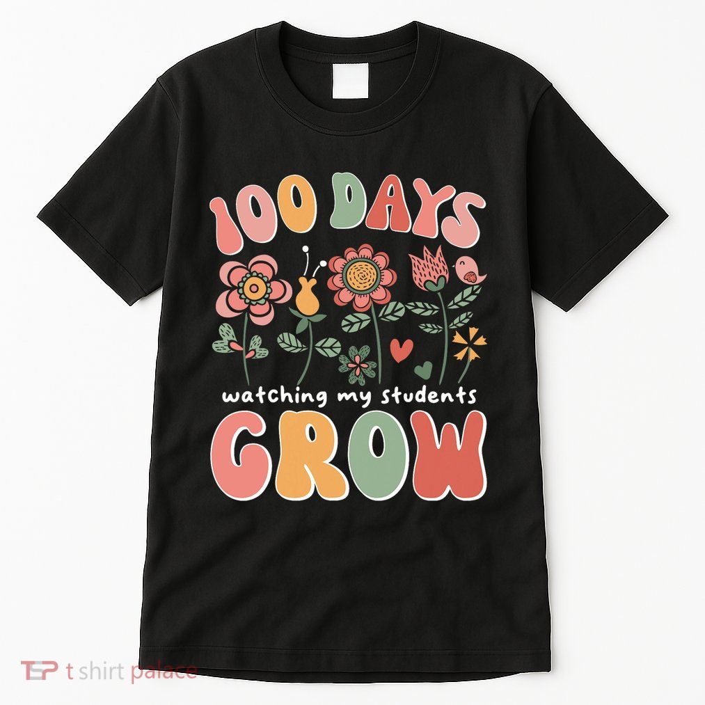 100 Days Growing Boho Flowers Teacher 100th Day Of School Tall T-Shirt