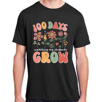 100 Days Growing Boho Flowers Teacher 100th Day Of School Adult ChromaSoft Performance T-Shirt