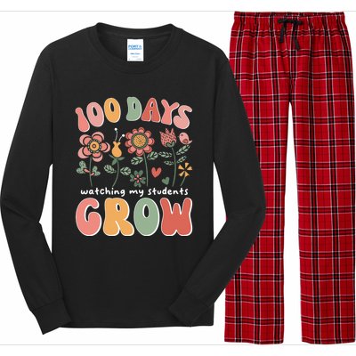 100 Days Growing Boho Flowers Teacher 100th Day Of School Long Sleeve Pajama Set