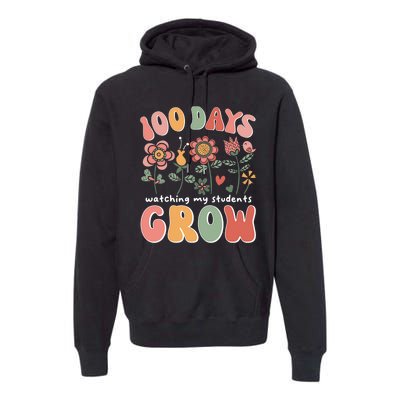 100 Days Growing Boho Flowers Teacher 100th Day Of School Premium Hoodie