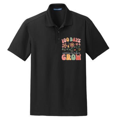 100 Days Growing Boho Flowers Teacher 100th Day Of School Dry Zone Grid Polo